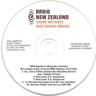 Radio New Zealand Sound Archives DVD - HMS Neptune Calling New Zealand