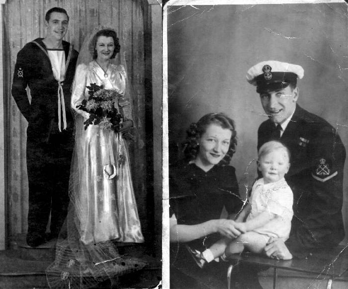 The wedding of Norman Walton and Irene Dodds (left) plus a later photo of his young family